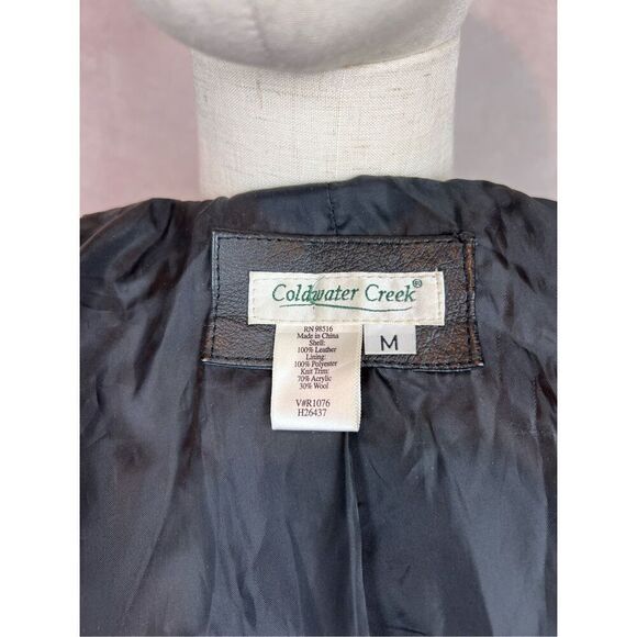 90s Y2K Coldwater Creek Black Leather Bomber Jacket Size Medium - Picture 5 of 6